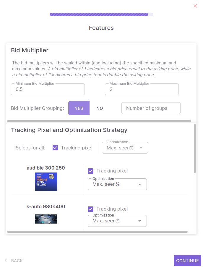 Bid multipliers and tracking pixel